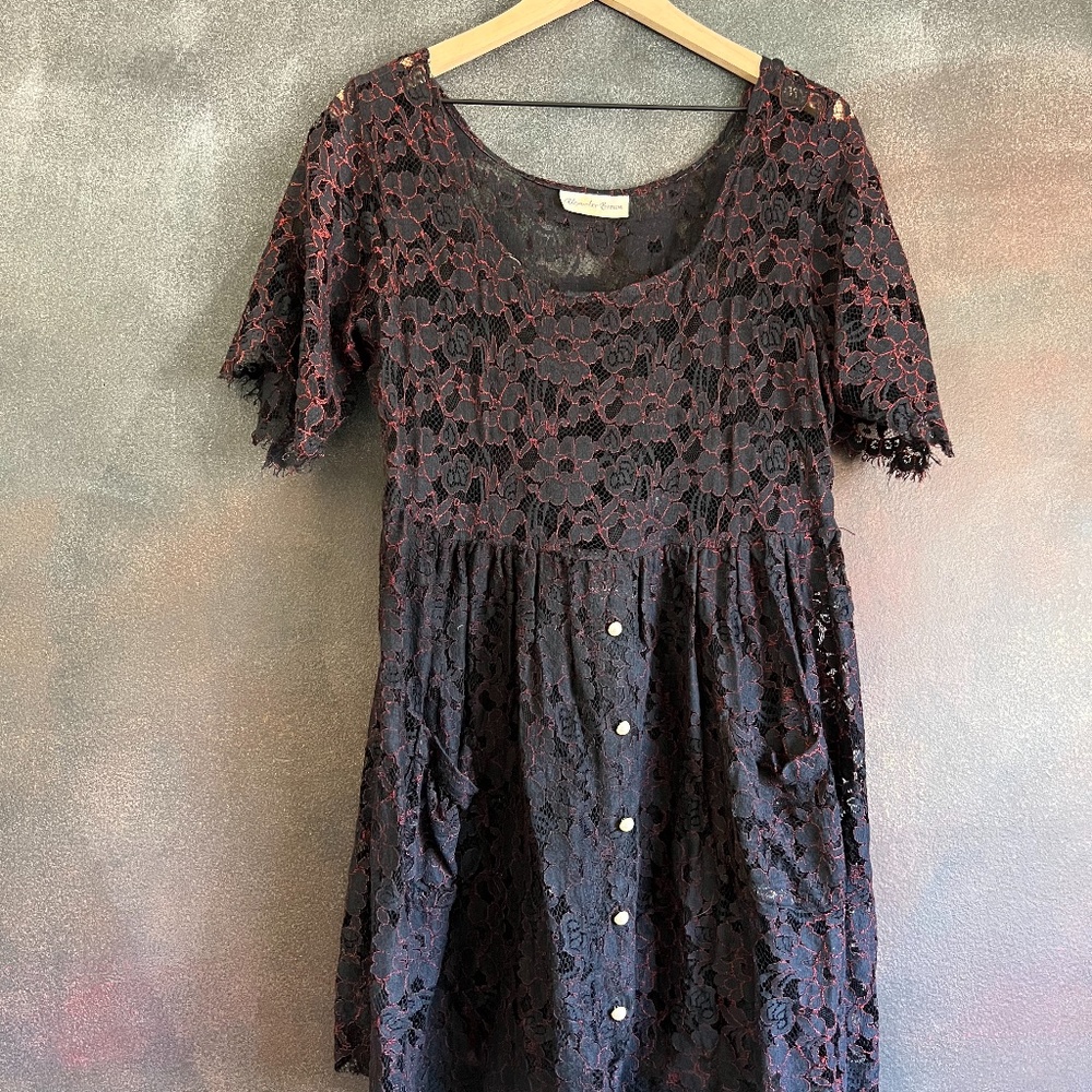 90s Black Lace Midi Dress by Alexander Brown | Sheer